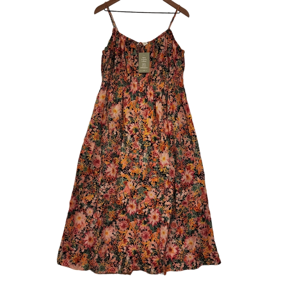 NWT - H&M Lightweight Smocked Cotton Floral Midi Dress - XXL